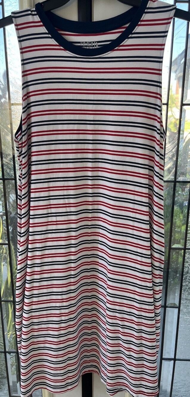 Time & True Stripes Womens Dress Large Red White Blue Pullover Sleeveless Summer